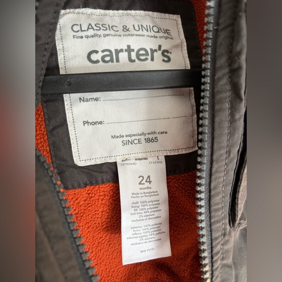 Boys Carter’s Brown Winter Jacket size 24months - Picture 4 of 5